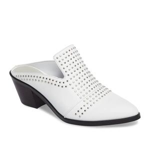 1.State white leather studded cowboy mule boot block heel size 7.5 new